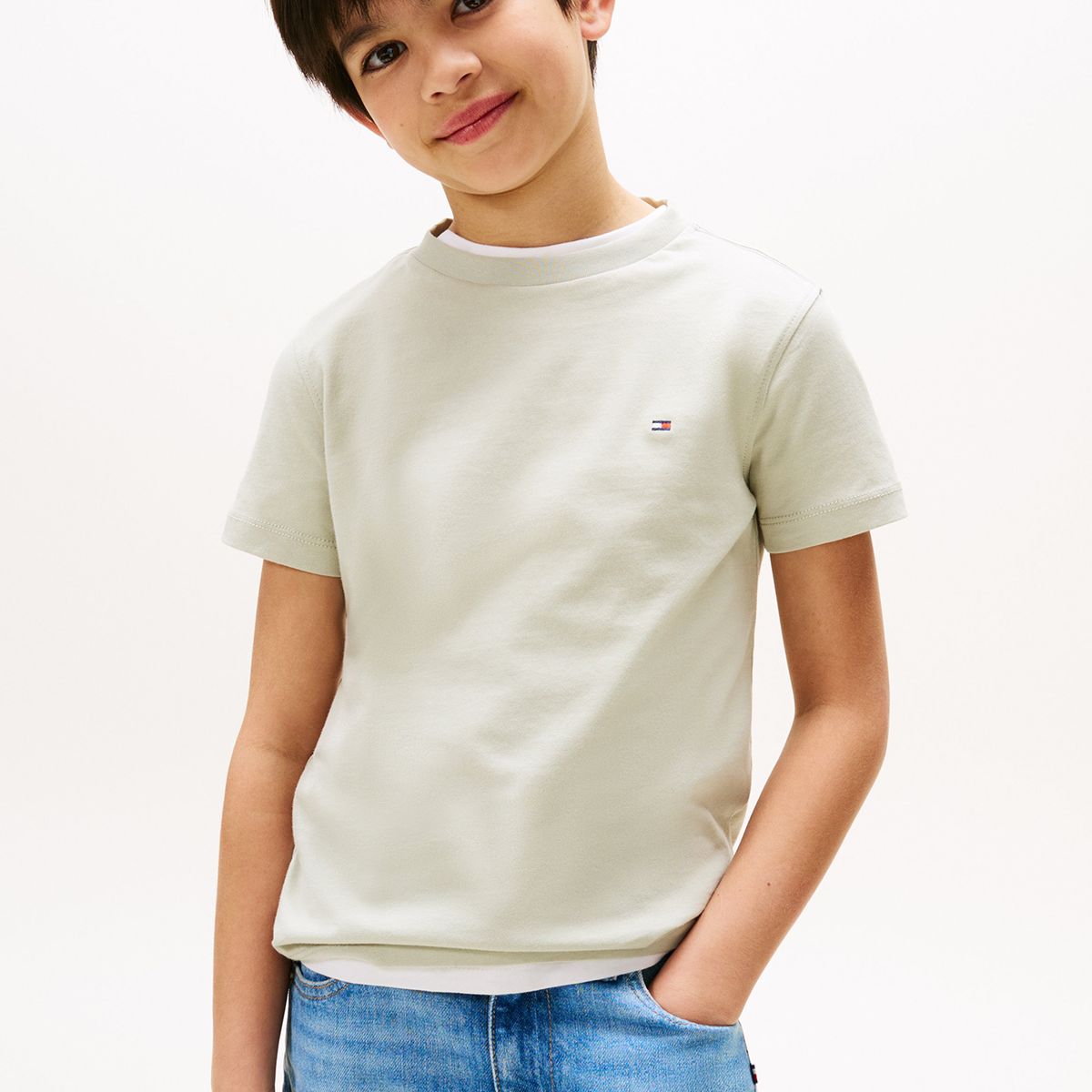 TOMMY HILFIGER - Polera De Niño Essential Cotton Verde Tommy Hilfiger