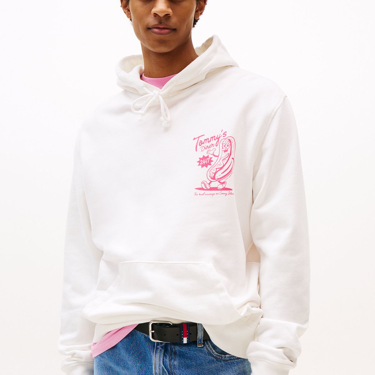 TOMMY HILFIGER - Polerón Hoodie Logo Gráfico Trasero Blanco Tommy Jeans