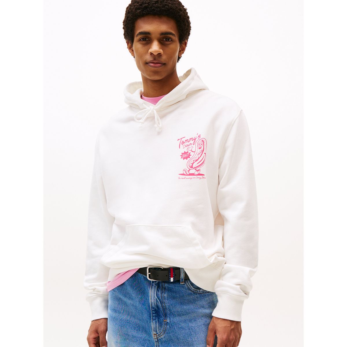 TOMMY HILFIGER - Polerón Hoodie Logo Gráfico Trasero Blanco Tommy Jeans