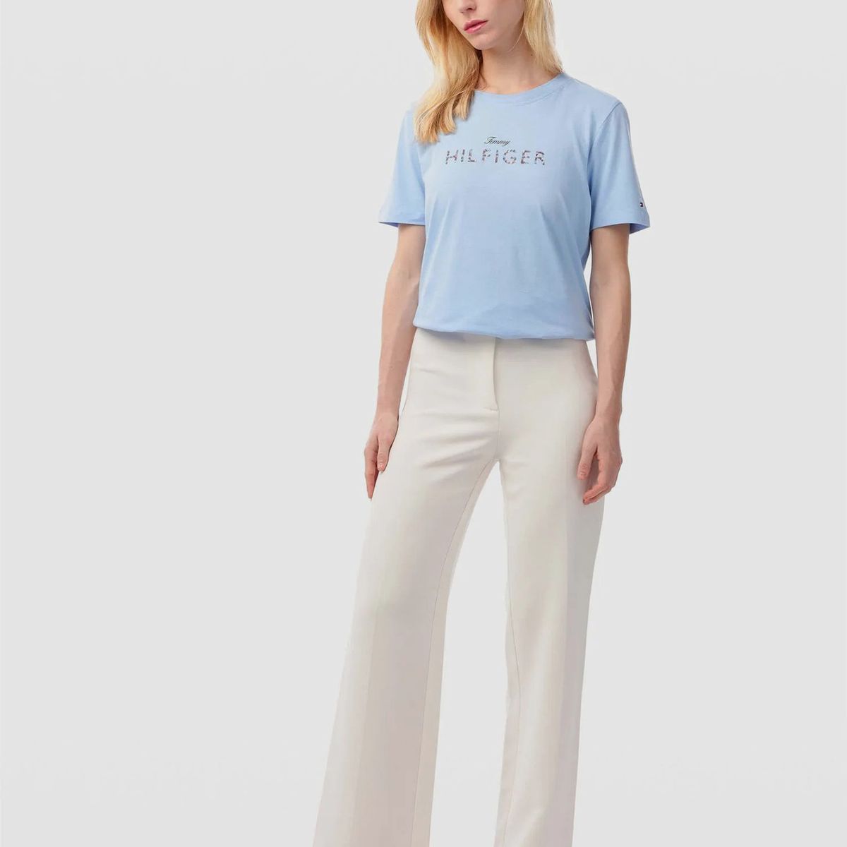 TOMMY HILFIGER - Polera Con Logo Gráfico Regular Fit Celeste Tommy Hilfiger