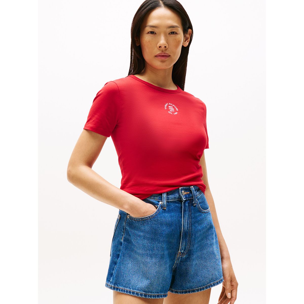 TOMMY HILFIGER - Polera Slim Con Logo Estampado Rojo Tommy Hilfiger