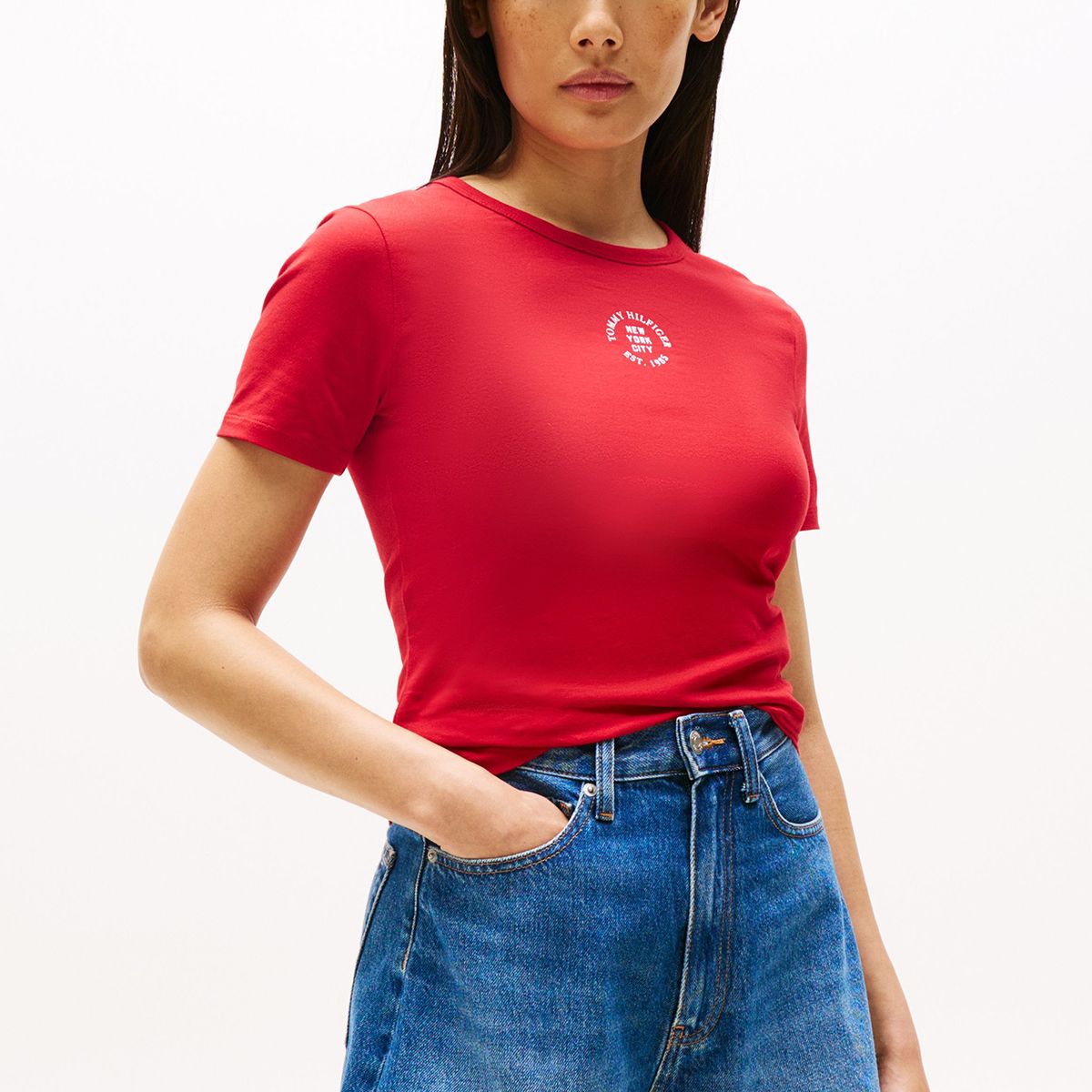 TOMMY HILFIGER - Polera Slim Con Logo Estampado Rojo Tommy Hilfiger