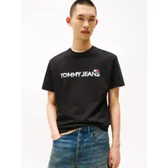 TOMMY HILFIGER - Polera Con Logo De Parche Negro Tommy Jeans