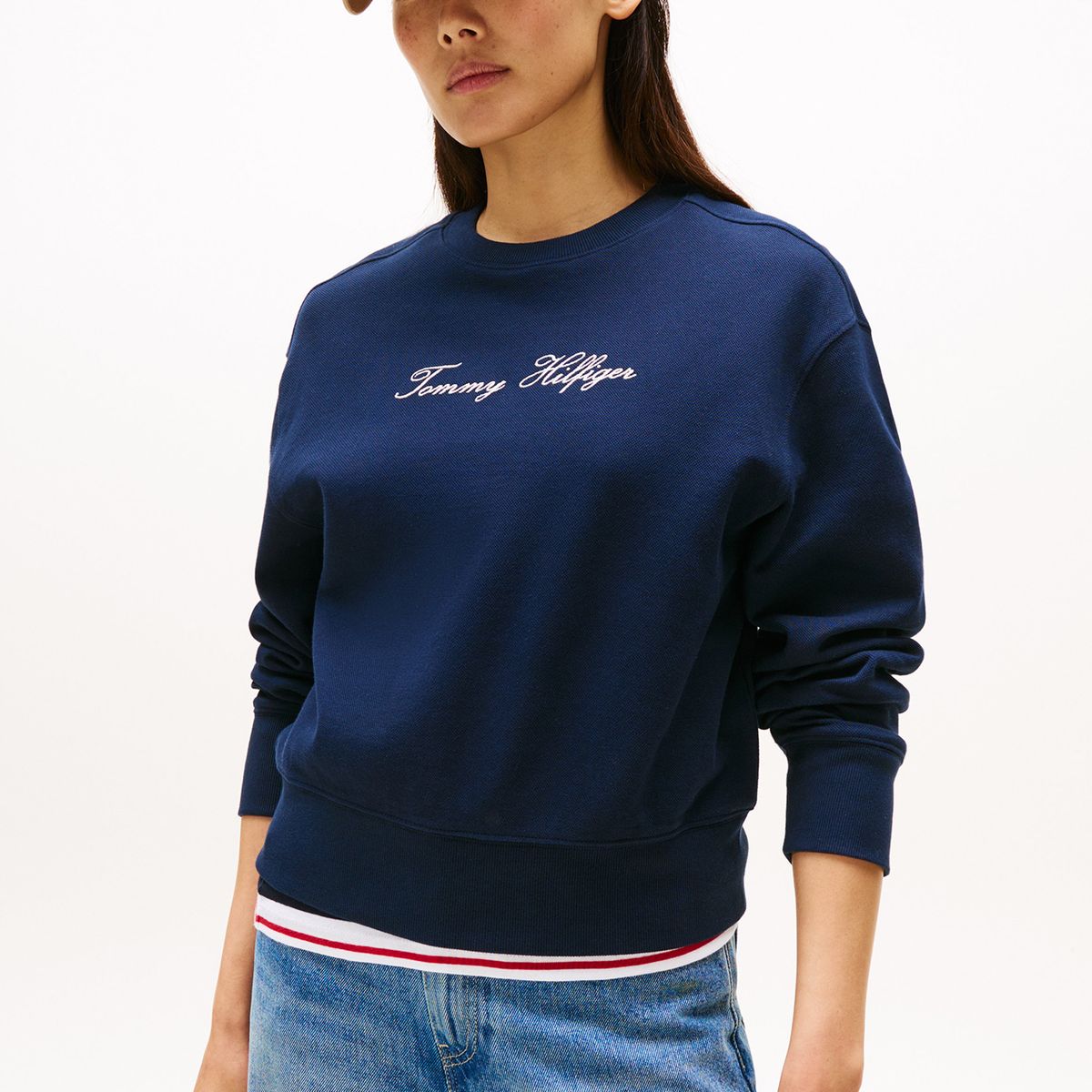 TOMMY HILFIGER - Polerón Con Logo Scrip Bordado Azul Tommy Hilfiger