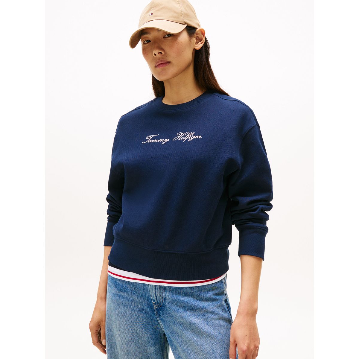 TOMMY HILFIGER - Polerón Con Logo Scrip Bordado Azul Tommy Hilfiger