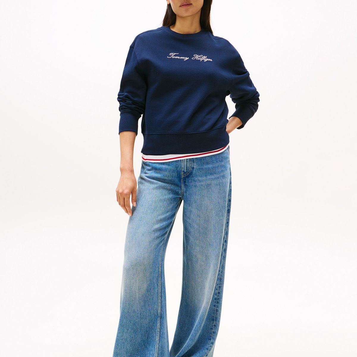 TOMMY HILFIGER - Polerón Con Logo Scrip Bordado Azul Tommy Hilfiger