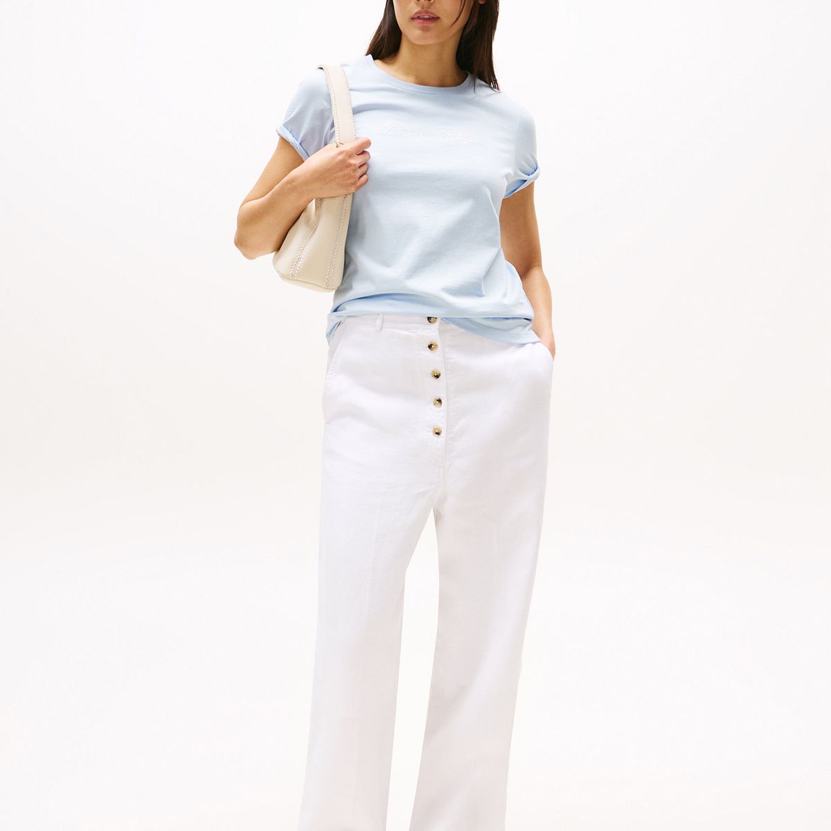 TOMMY HILFIGER - Polera Con Logo Bordado Celeste Tommy Hilfiger