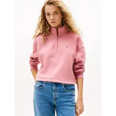 TOMMY HILFIGER - Polerón Relaxed Cropped Con Cremallera Rosado Tommy Jeans