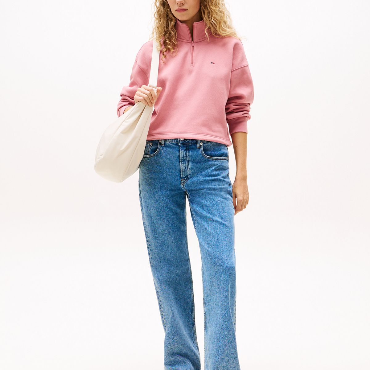 TOMMY HILFIGER - Polerón Relaxed Cropped Con Cremallera Rosado Tommy Jeans