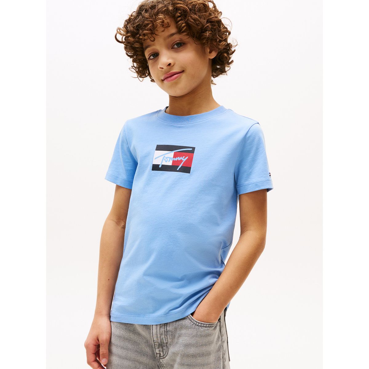 TOMMY HILFIGER - Polera Script Flag Logo Celeste Tommy Hilfiger