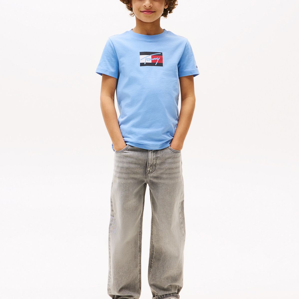 TOMMY HILFIGER - Polera Script Flag Logo Celeste Tommy Hilfiger