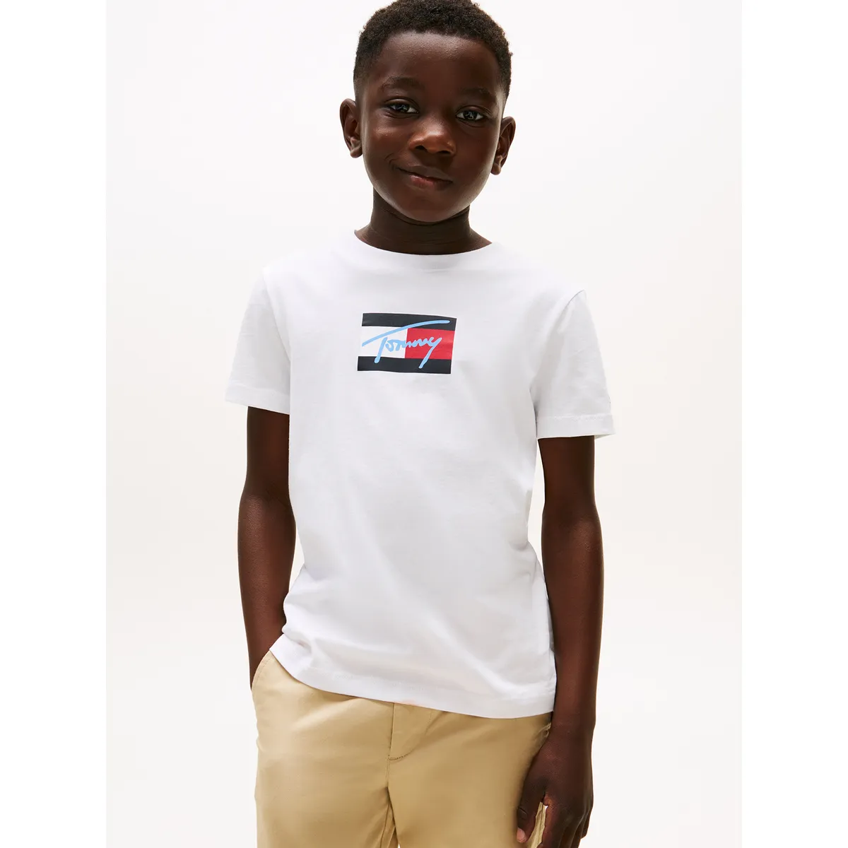 TOMMY HILFIGER - Polera Script Flag Logo Blanco Tommy Hilfiger