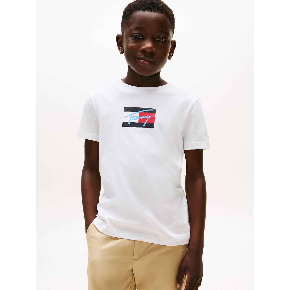 TOMMY HILFIGER - Polera Script Flag Logo Blanco Tommy Hilfiger