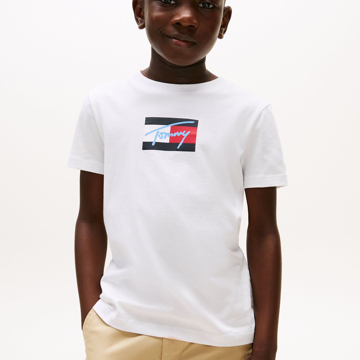 TOMMY HILFIGER - Polera Script Flag Logo Blanco Tommy Hilfiger