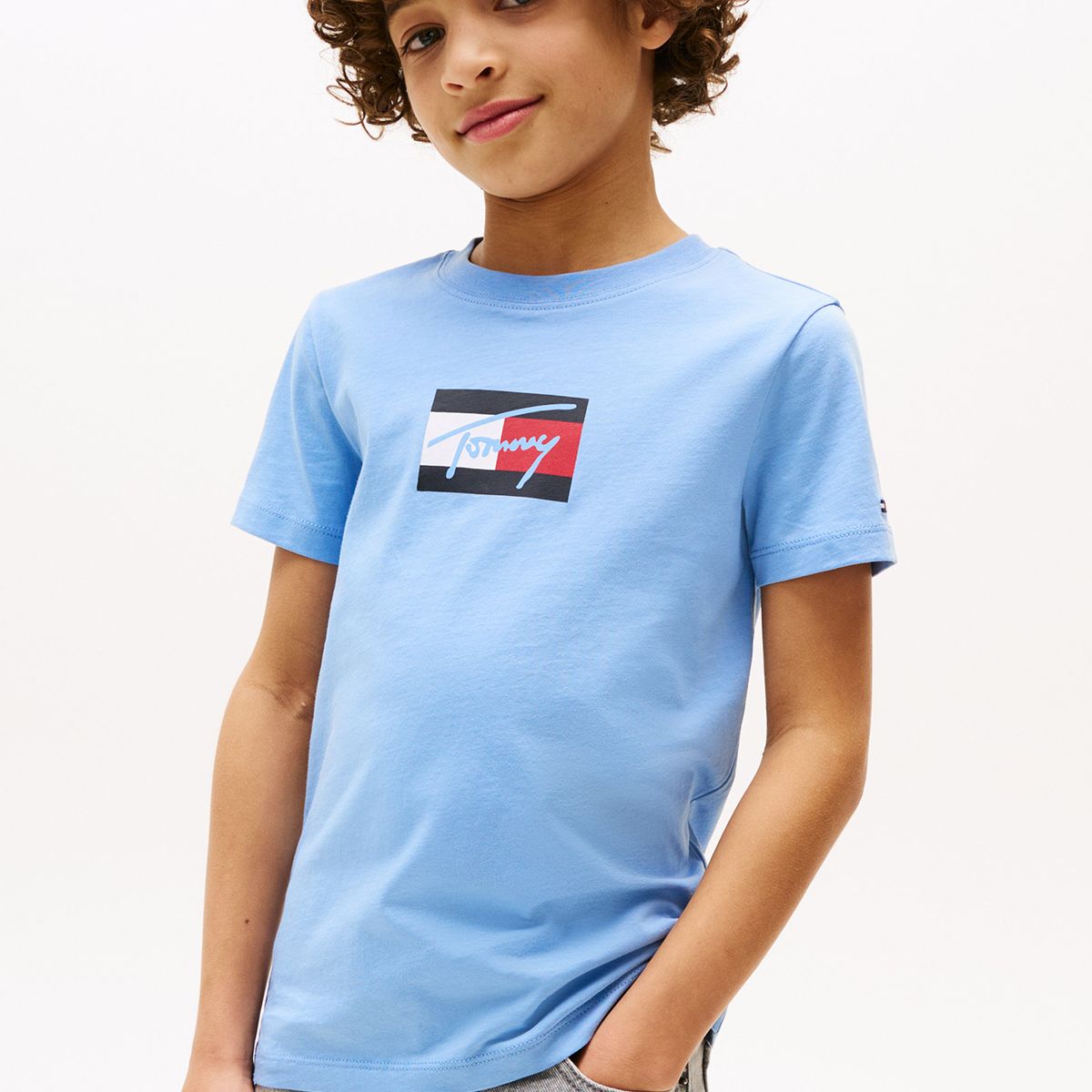 TOMMY HILFIGER - Polera Script Flag Logo Celeste Tommy Hilfiger