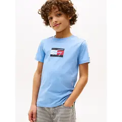 TOMMY HILFIGER - Polera Script Flag Logo Celeste
