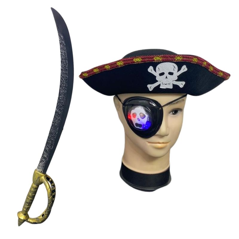 EKOL TACTICA MILITAR - Set Pirata Niño (Sombrero,Sable y Parche LED) Halloween 2025