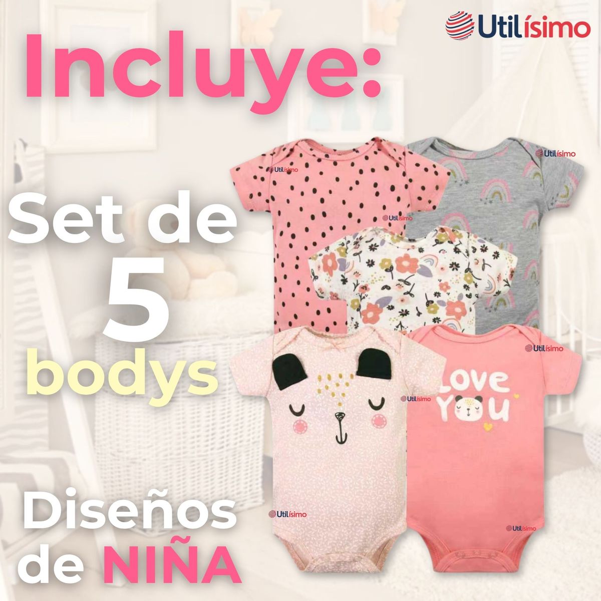 TEDMIMAK - Pack 5 Bodys Niña Manga Corta Tedmimak 100% Algodón Princess love