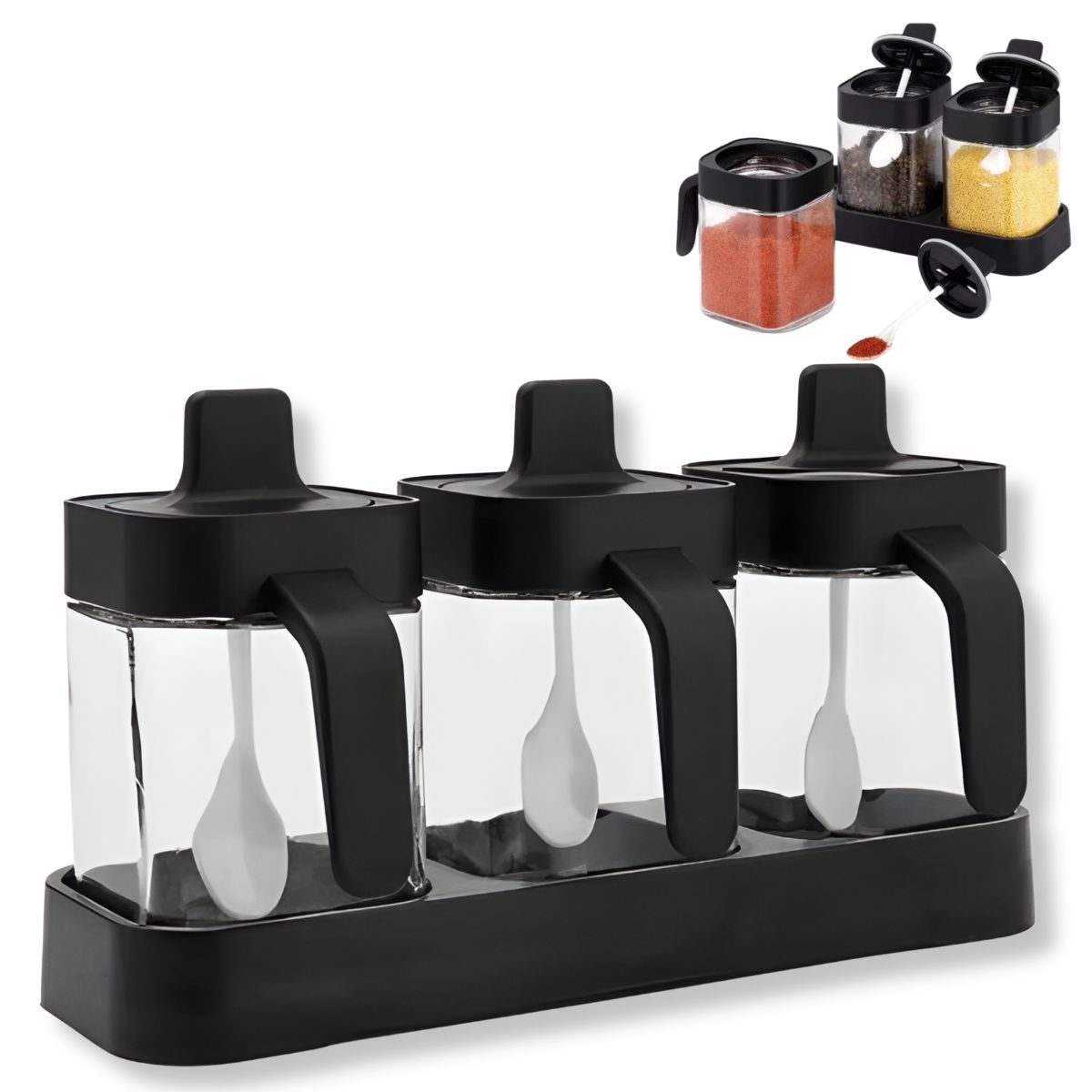 GENERICO - Set 3 Especieros Condimenteros Con Cuchara Multiuso