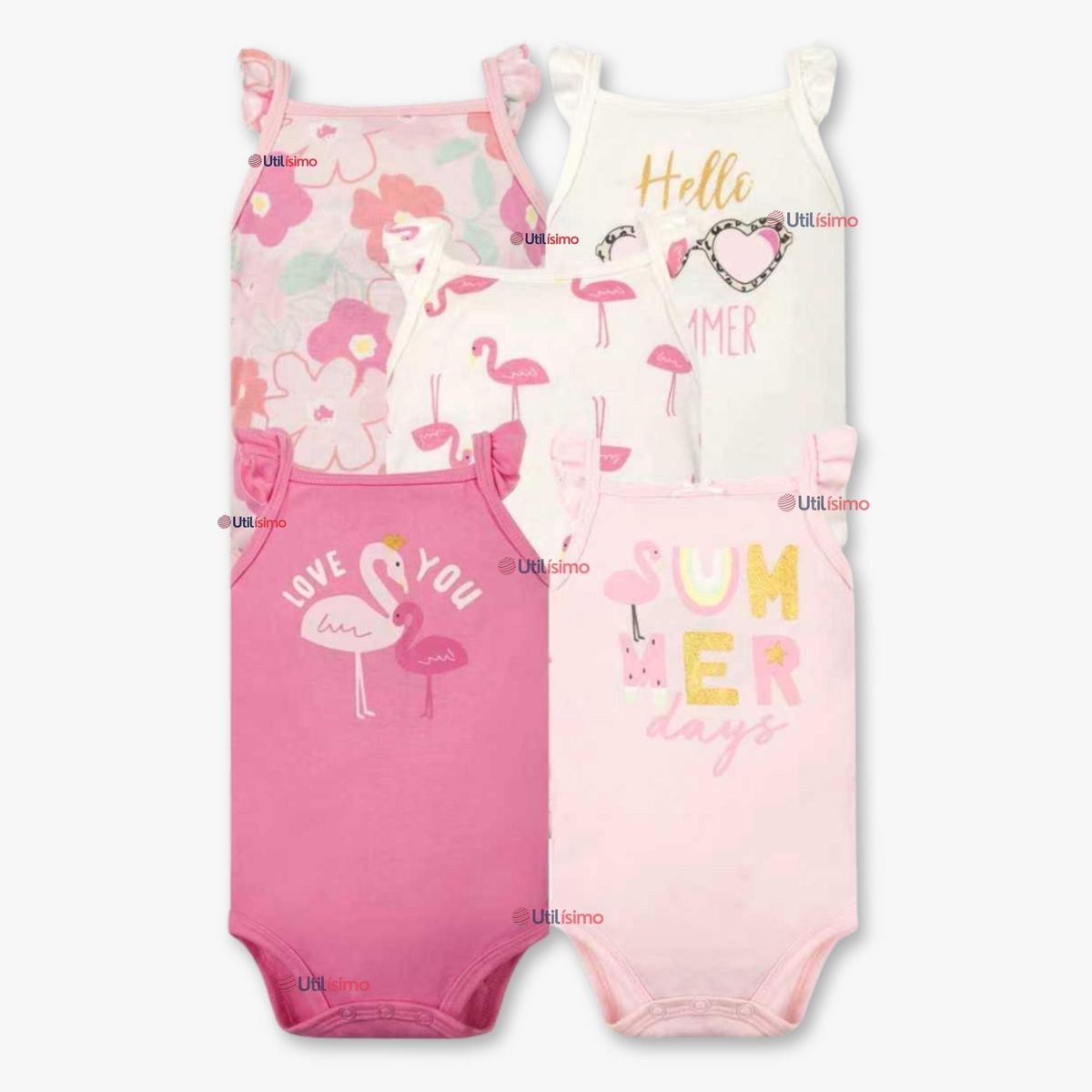 TEDMIMAK - Pack 5 Bodys Niña Sin Manga Tedmimak 100% Algodón Hello princess