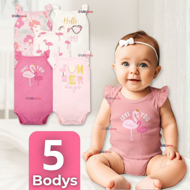 TEDMIMAK - Pack 5 Bodys Niña Sin Manga Tedmimak 100% Algodón Hello princess
