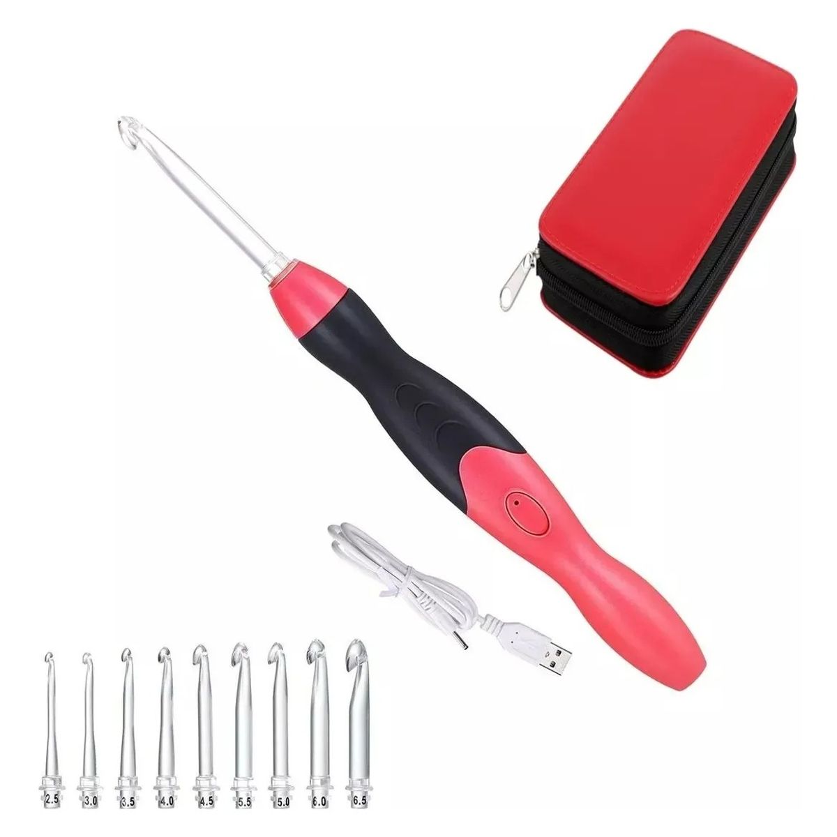GENERICO - Set De Crochet Con Luz Led 9 Cabezales Recargable Por Usb