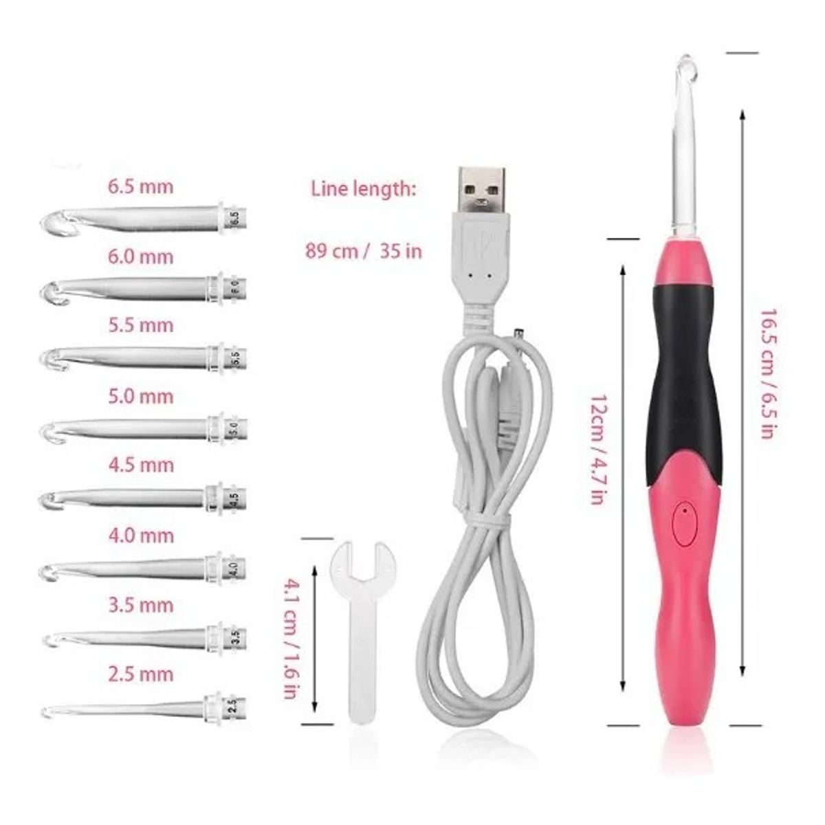GENERICO - Set De Crochet Con Luz Led 9 Cabezales Recargable Por Usb