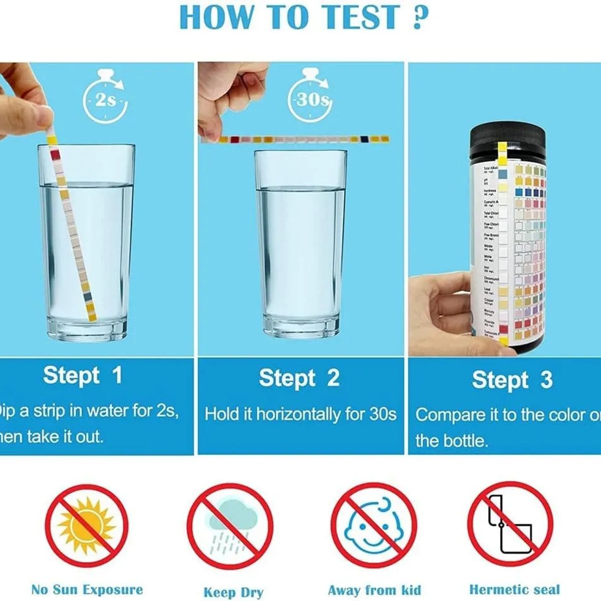 KUANGYE - Kit Calidad Pureza Agua Potable Tira 16en1 Grifo Pozo 100 Tiras