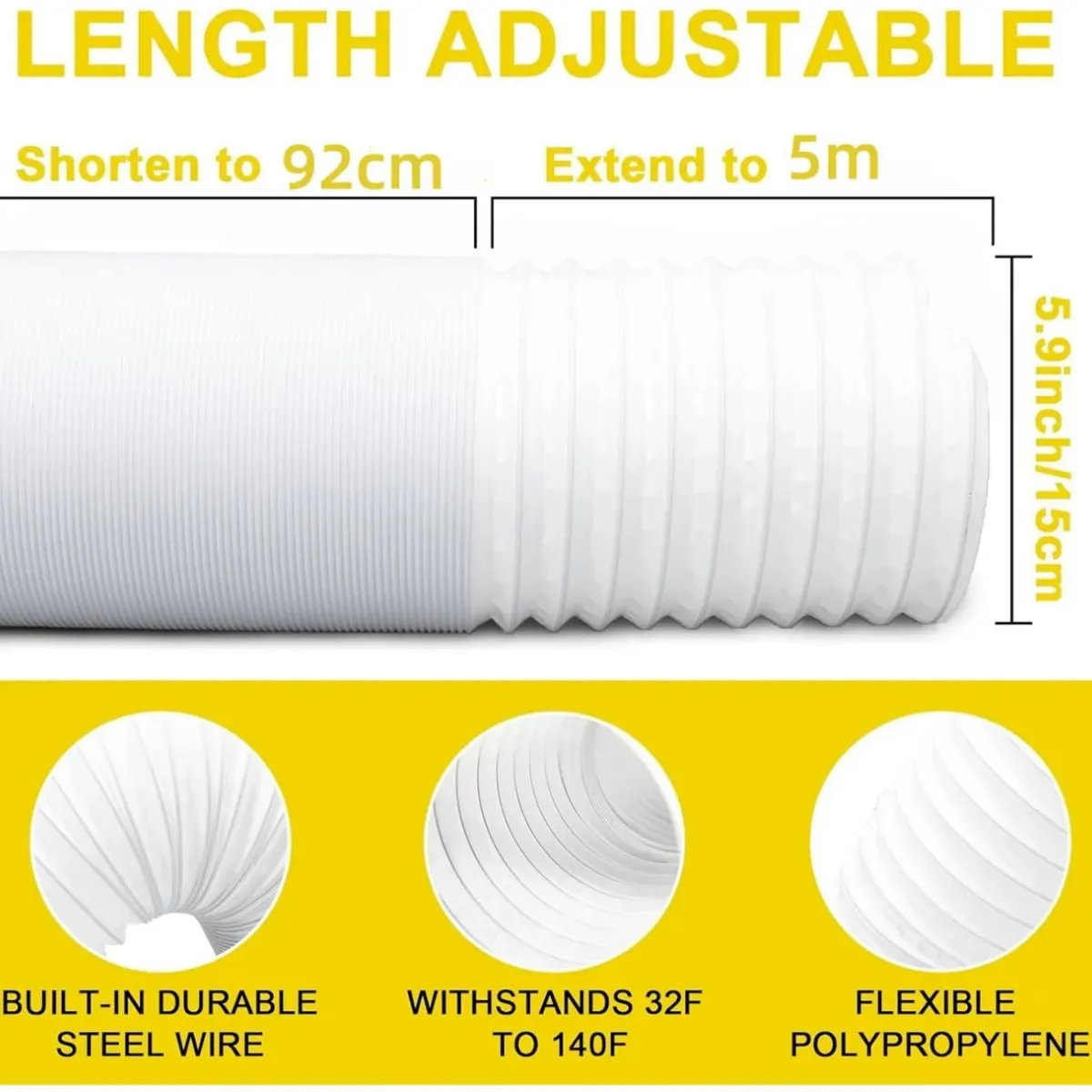 KUANGYE - Tubo O Manga Aire Acondicionado PVC Portátil Universal 15cmx5m flexible C alambre