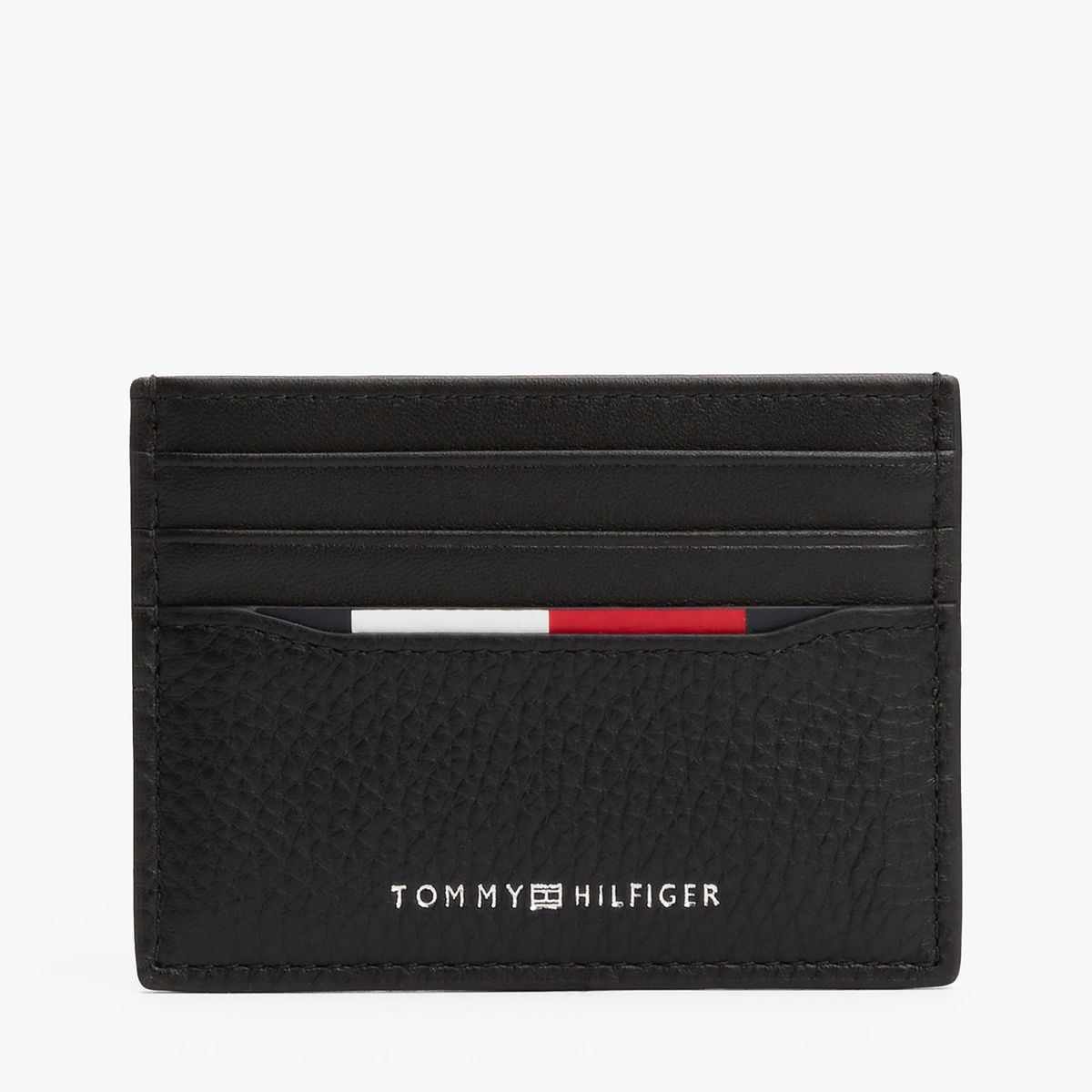 TOMMY HILFIGER - Tarjetero Central De Cuero Negro Tommy Hilfiger