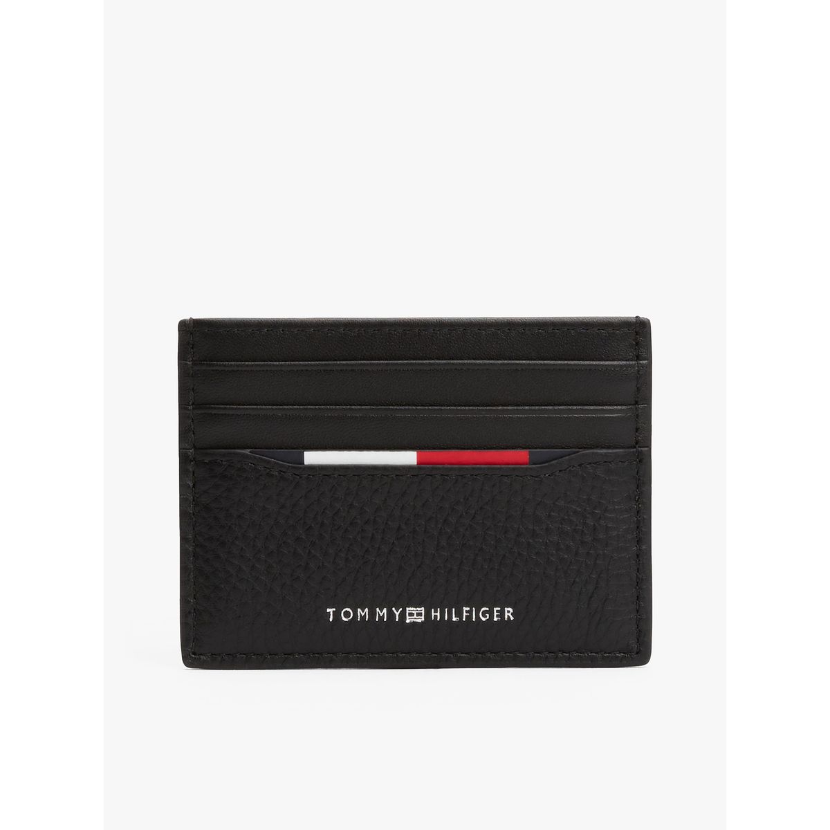 TOMMY HILFIGER - Tarjetero Central De Cuero Negro Tommy Hilfiger