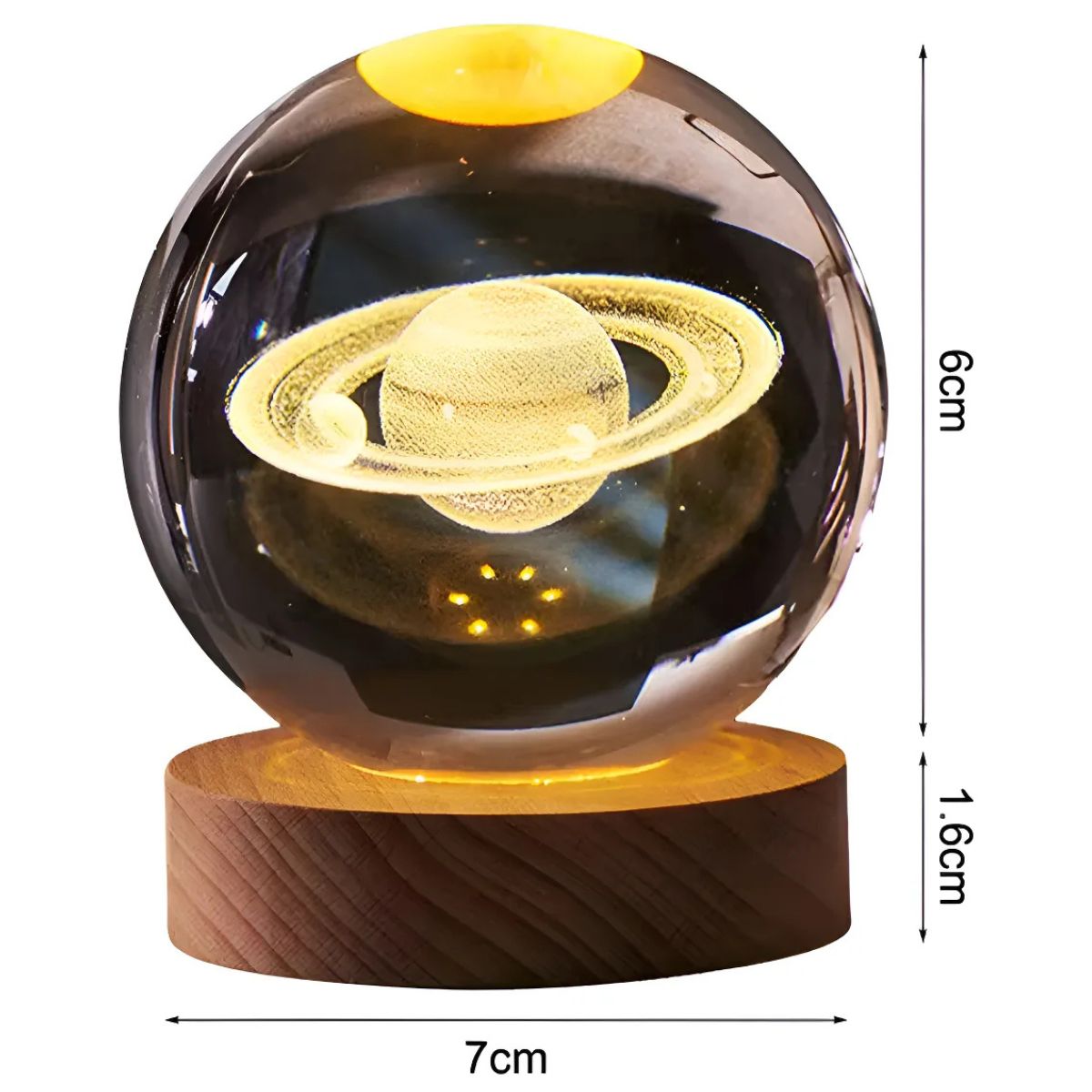 GENERICO - Lámpara Cristal Planeta con Anillo LED