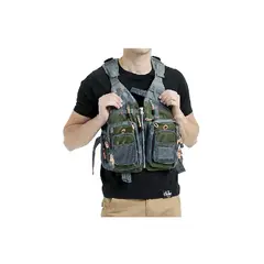 GENERICO - Chaleco de pesca con mochila salvavidas pescador mosca gris