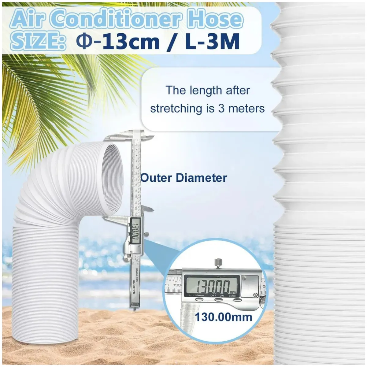 KUANGYE - Tubo O Manga Aire Acondicionado PVC Portátil Universal 13cmx3m flexible C alambre