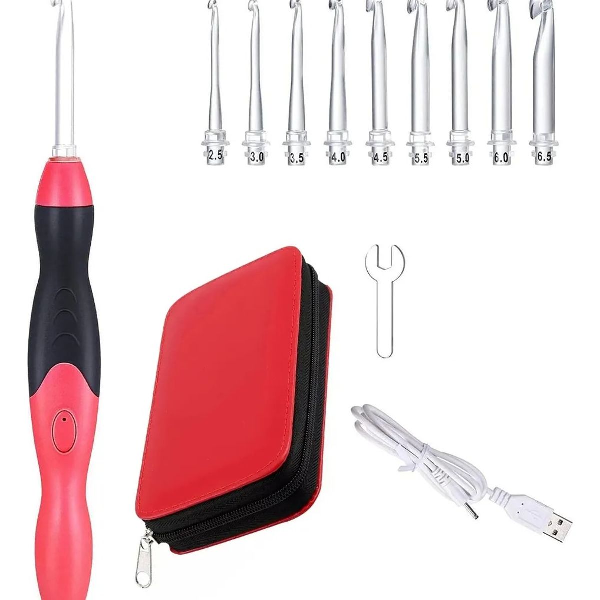 GENERICO - Crochet Con Luz Led 9 Cabezales Recargable Por Usb Rojo