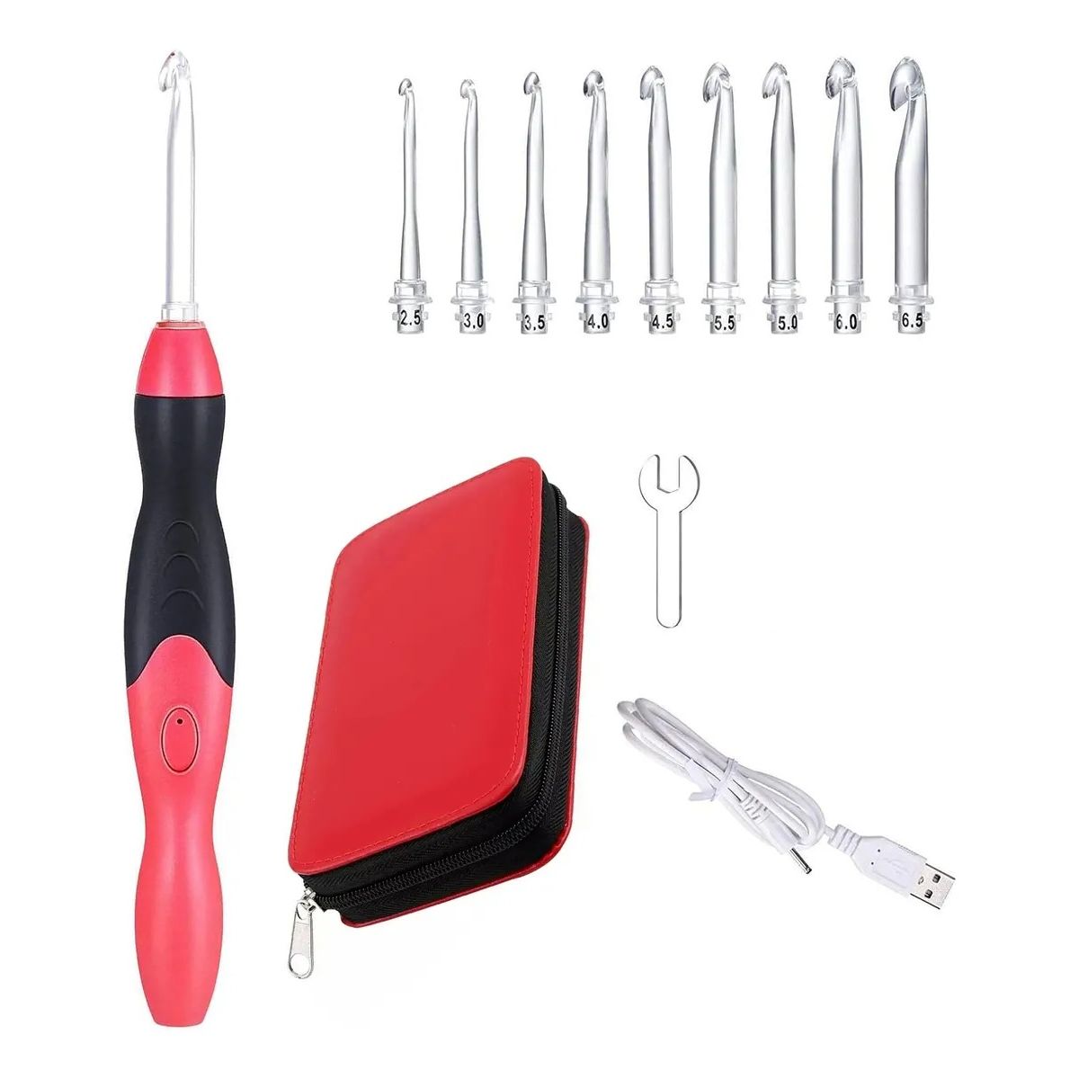 GENERICO - Crochet Con Luz Led 9 Cabezales Recargable Por Usb Rojo