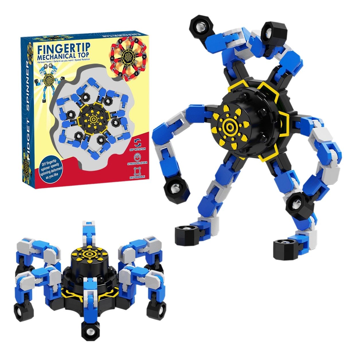 OLEVO - Juguete trompo transformable para ninos spinner de dedos azul