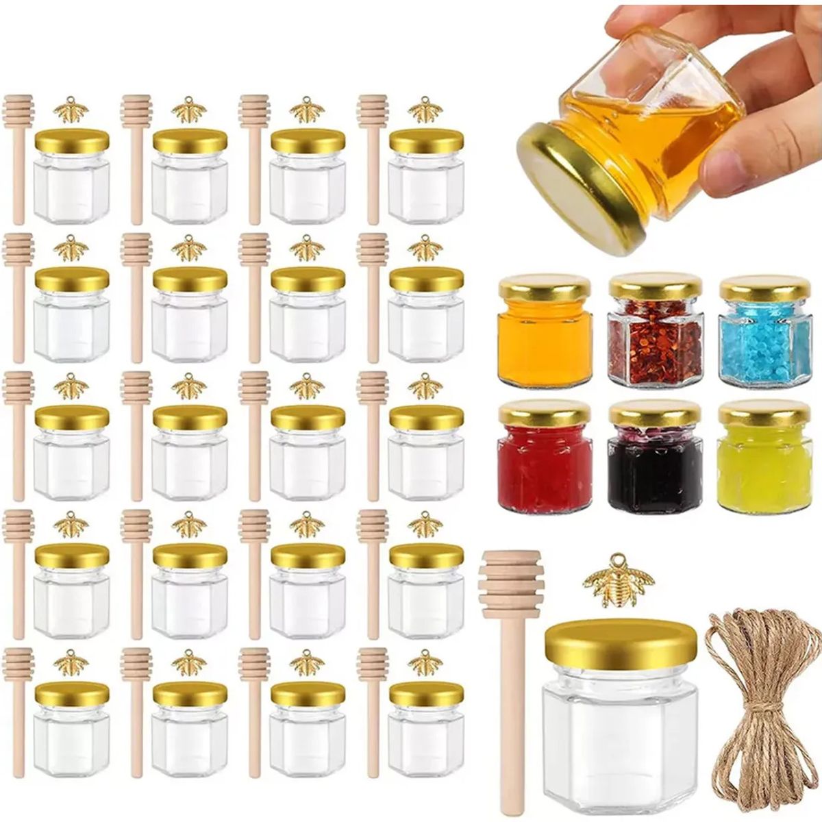 KUANGYE - Frasco De Vidrio Mini Miel Hexagonal 45 Ml Con Tapa (20pcs)