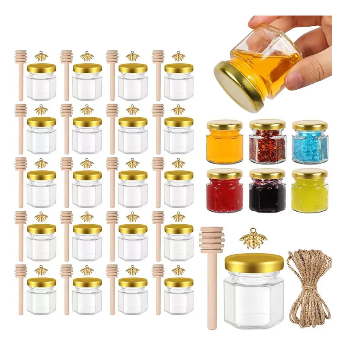 KUANGYE - Frasco De Vidrio Mini Miel Hexagonal 45 Ml Con Tapa (20pcs)