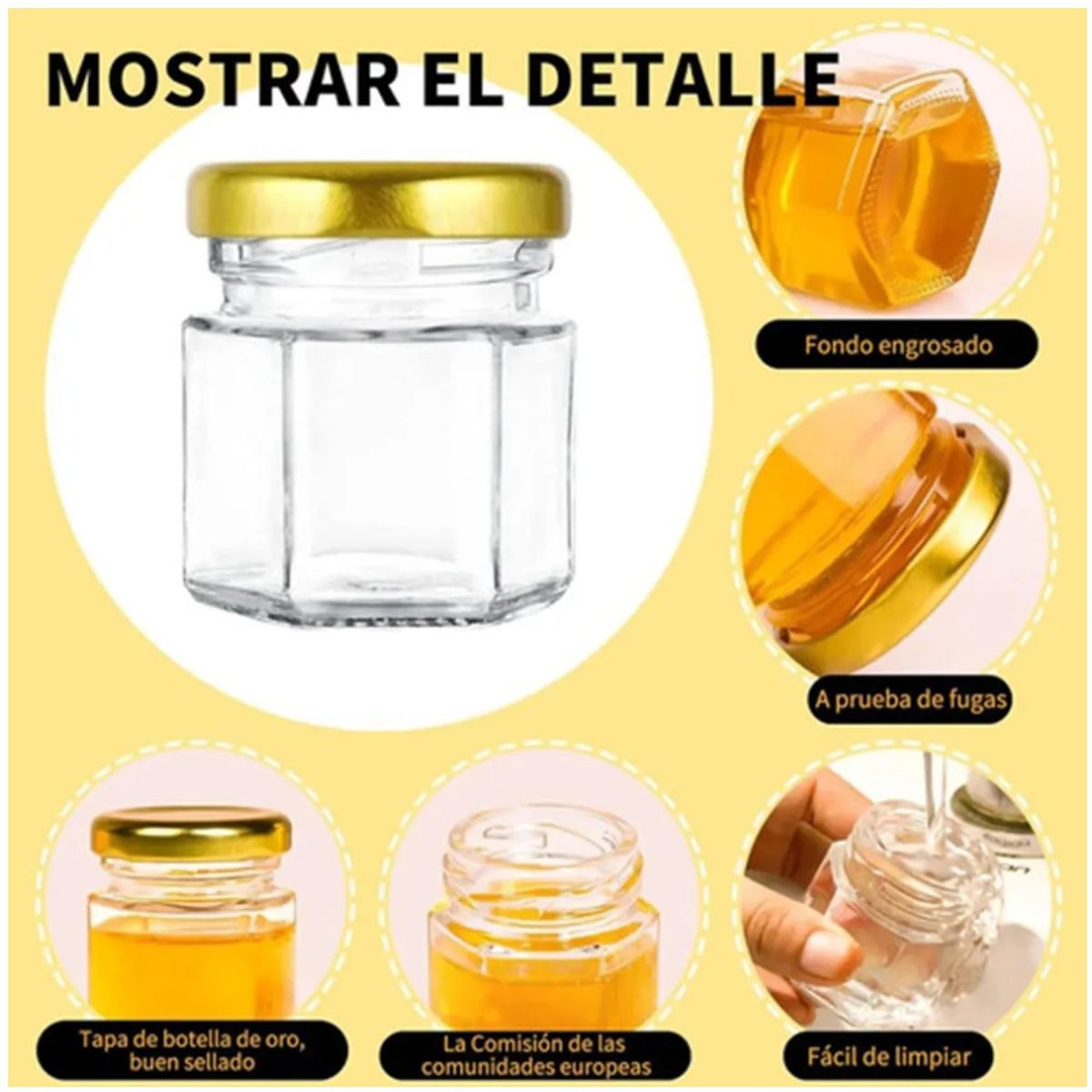 KUANGYE - Frasco De Vidrio Mini Miel Hexagonal 45 Ml Con Tapa (20pcs)