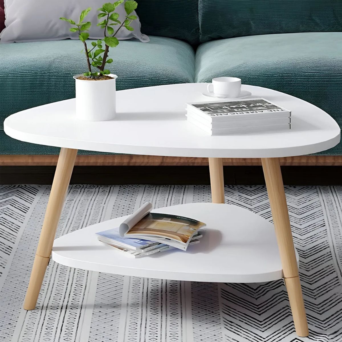 BITART - Mesa De Centro Vintage Triangular 60x60x42cm Madera Blanco