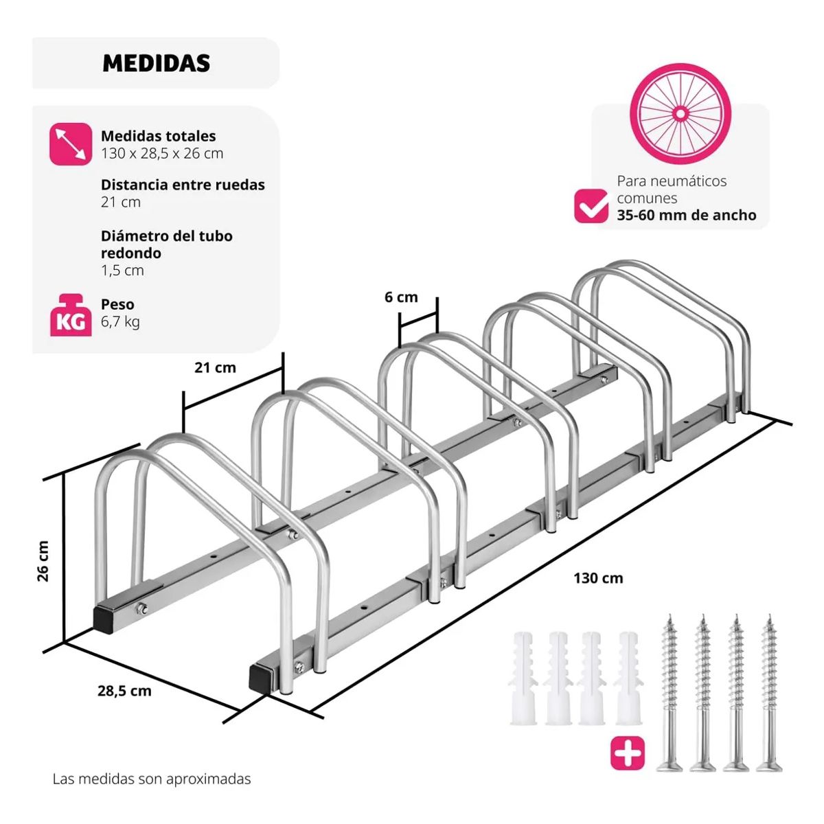 KUANGYE - Soporte Para Aparcar 5 Bicicletas Aparcamiento 30-65mm