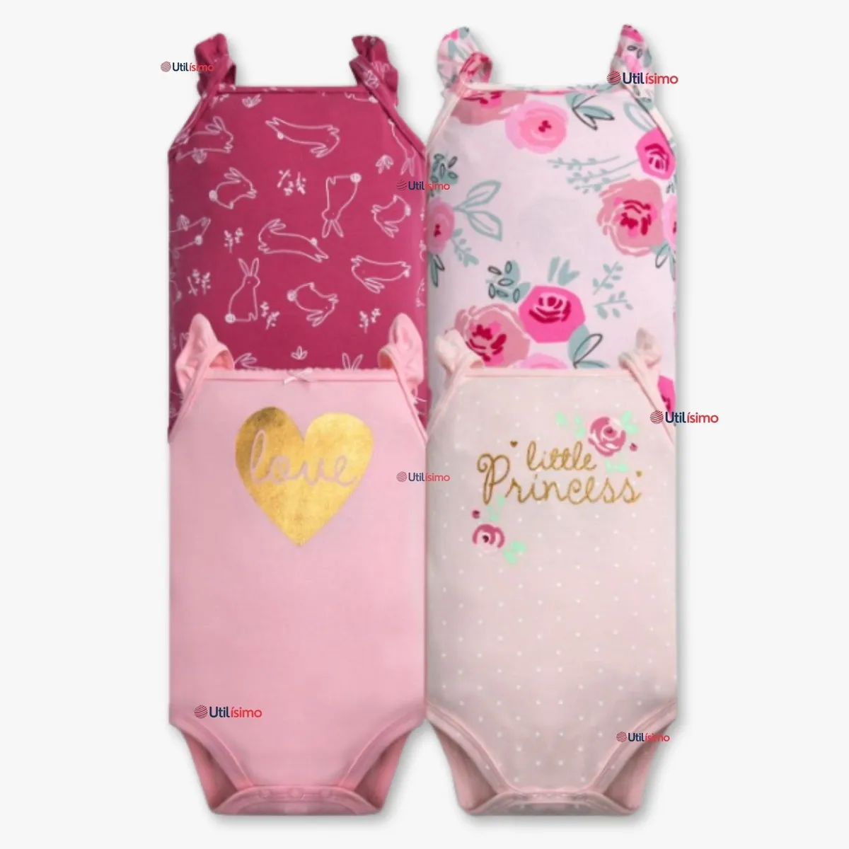 TEDMIMAK - Pack 4 Bodys Niña Sin Manga Tedmimak 100% Algodón Princess Pink