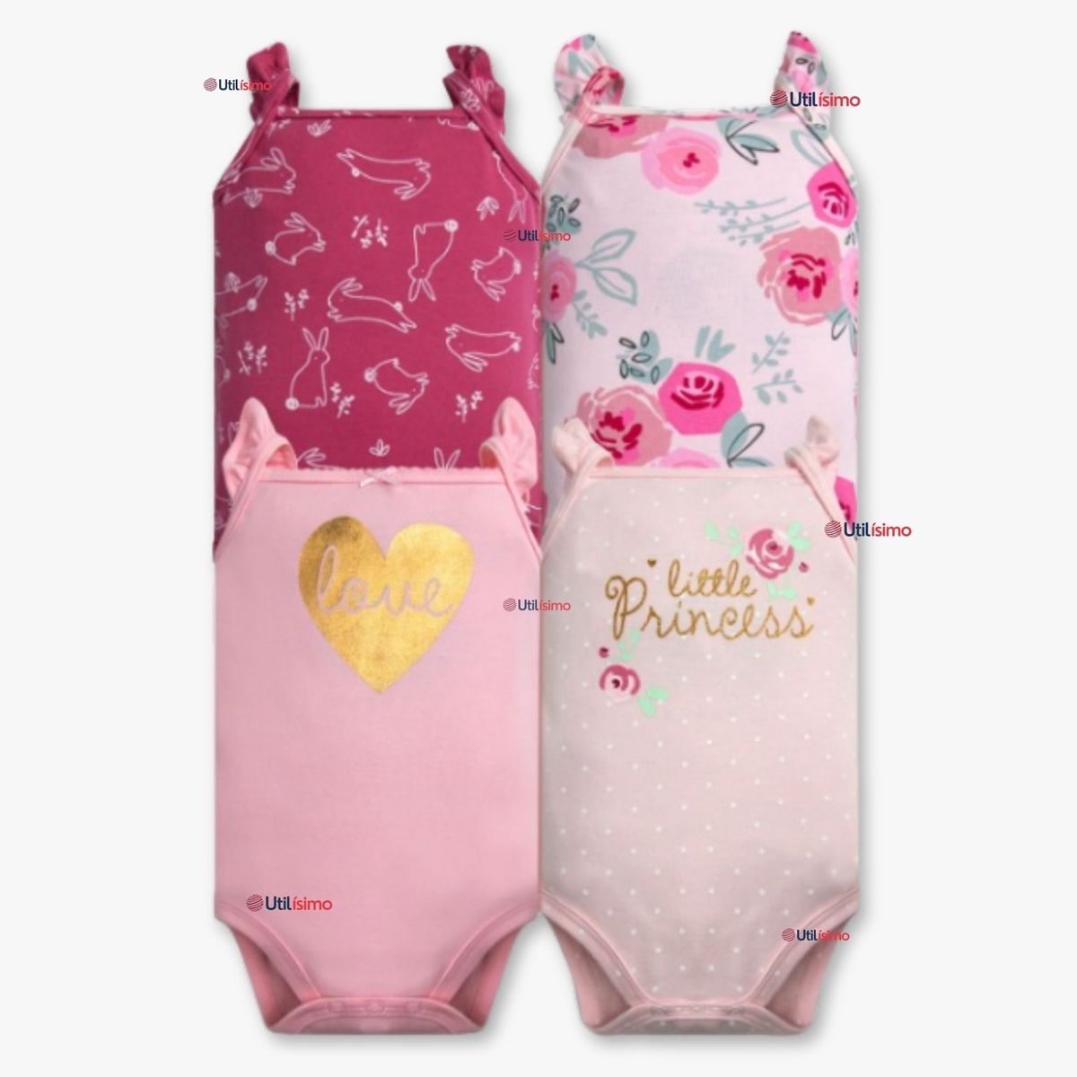 TEDMIMAK - Pack 4 Bodys Niña Sin Manga Tedmimak 100% Algodón Princess Pink