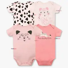 TEDMIMAK - Pack 4 Bodys Niña Manga Corta 100% Algodón Cat Love