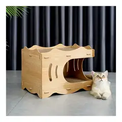 GENERICO - Cama Casa De Madera Para Gatos Con Rascador Interno