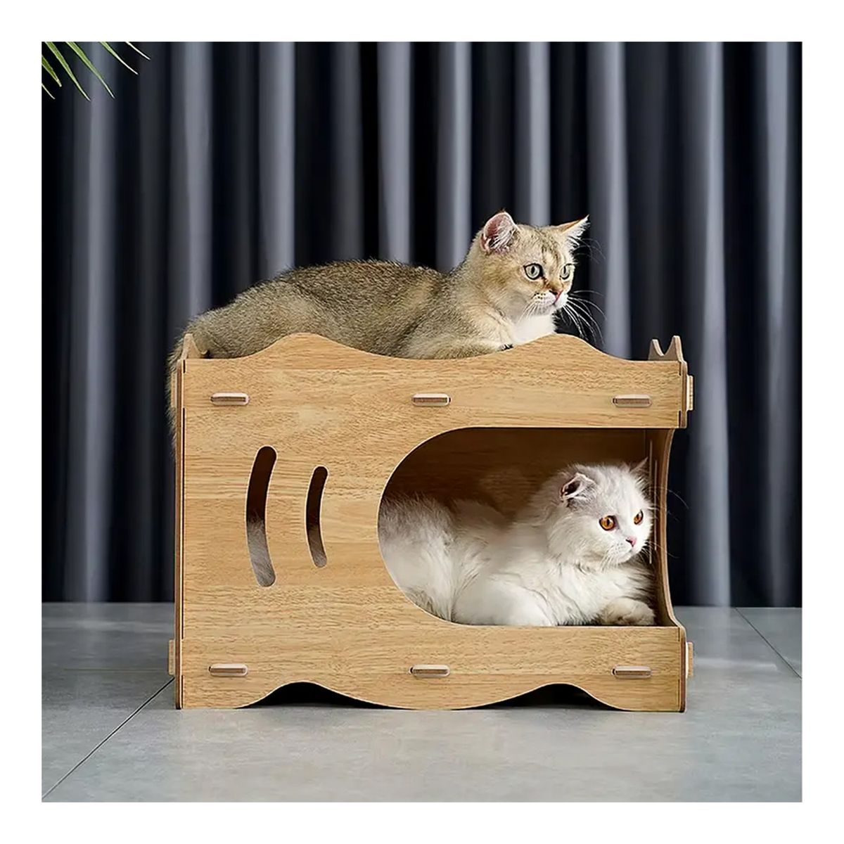 GENERICO - Cama Casa De Madera Para Gatos Con Rascador Interno