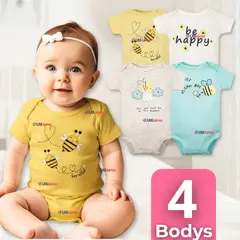 TEDMIMAK - Pack 4 Bodys Niña Manga Corta 100% Algodón Little bee