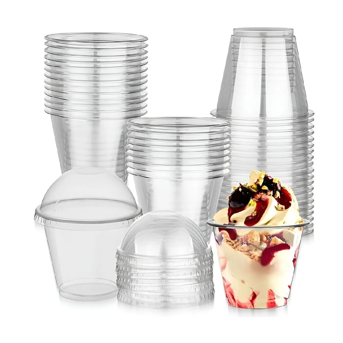 PASTELERIUSCL - 50 Vasos Plasticos Desechables Vaso Tapa Domo Sin Hoyo 9oz  Transparente Vasos Plastico PASTELERIUSCL