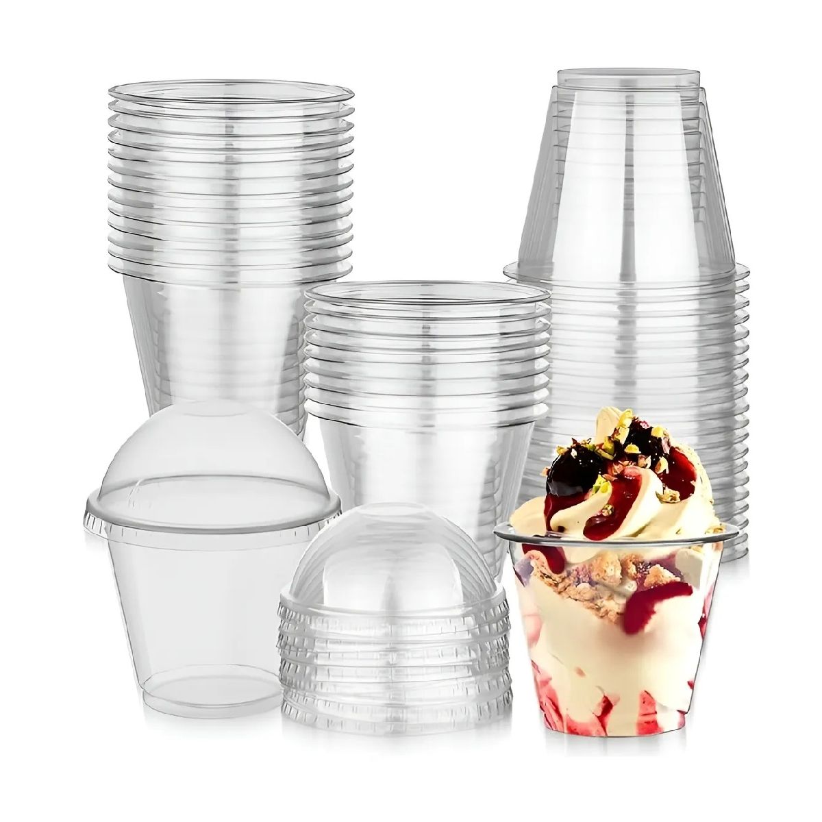 PASTELERIUSCL - 50 Vasos Plasticos Desechables Vaso Tapa Domo Sin Hoyo 9oz  Transparente Vasos Plastico PASTELERIUSCL